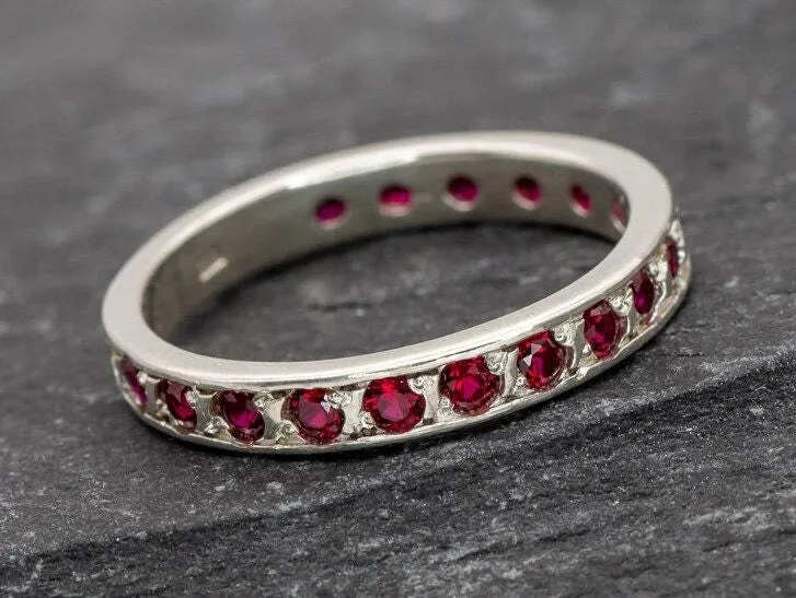 Dainty Ruby Ring - Dainty Red Band - Red Eternity Ring