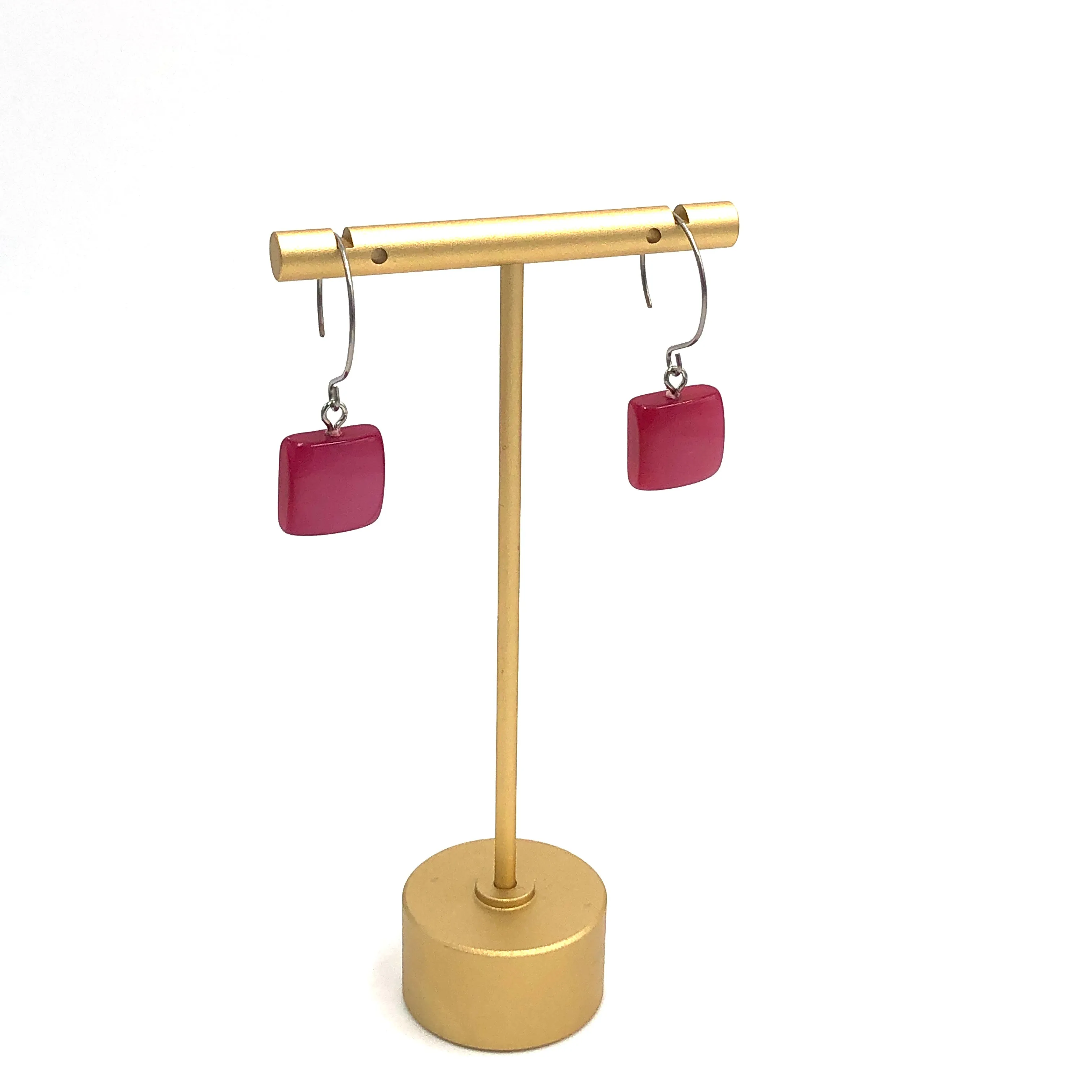 Deep Cranberry Mini Square Drop Earrings