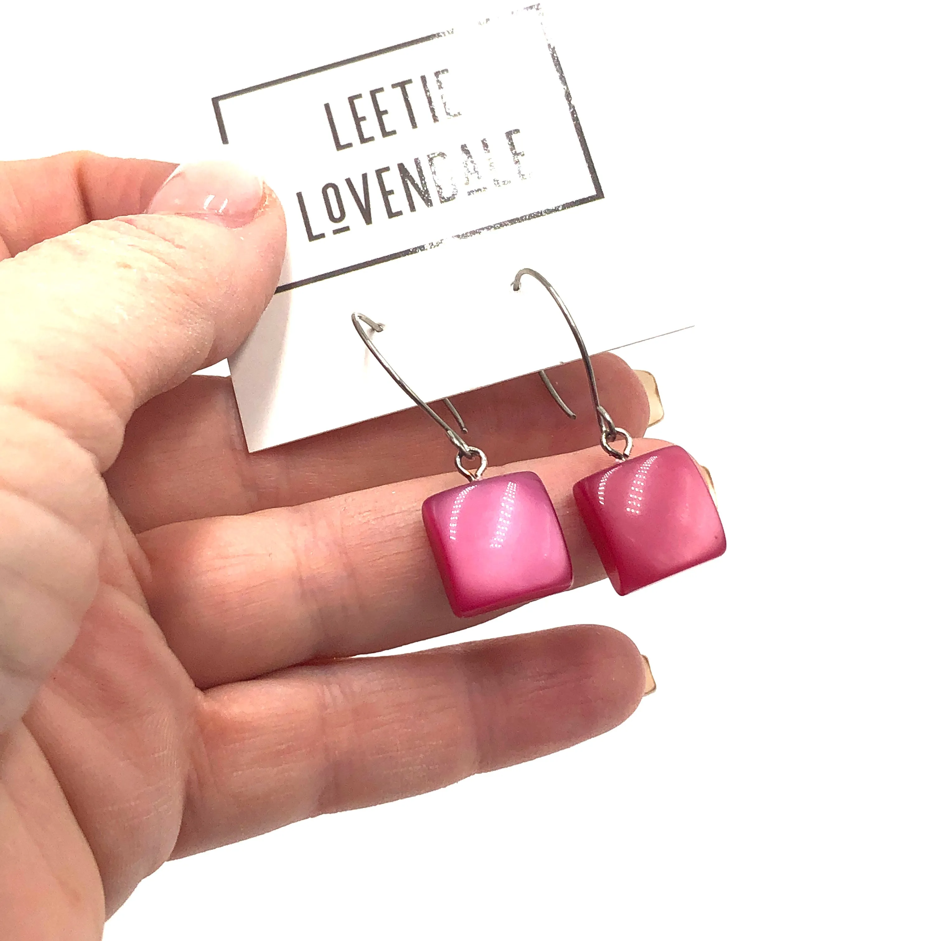 Deep Cranberry Mini Square Drop Earrings