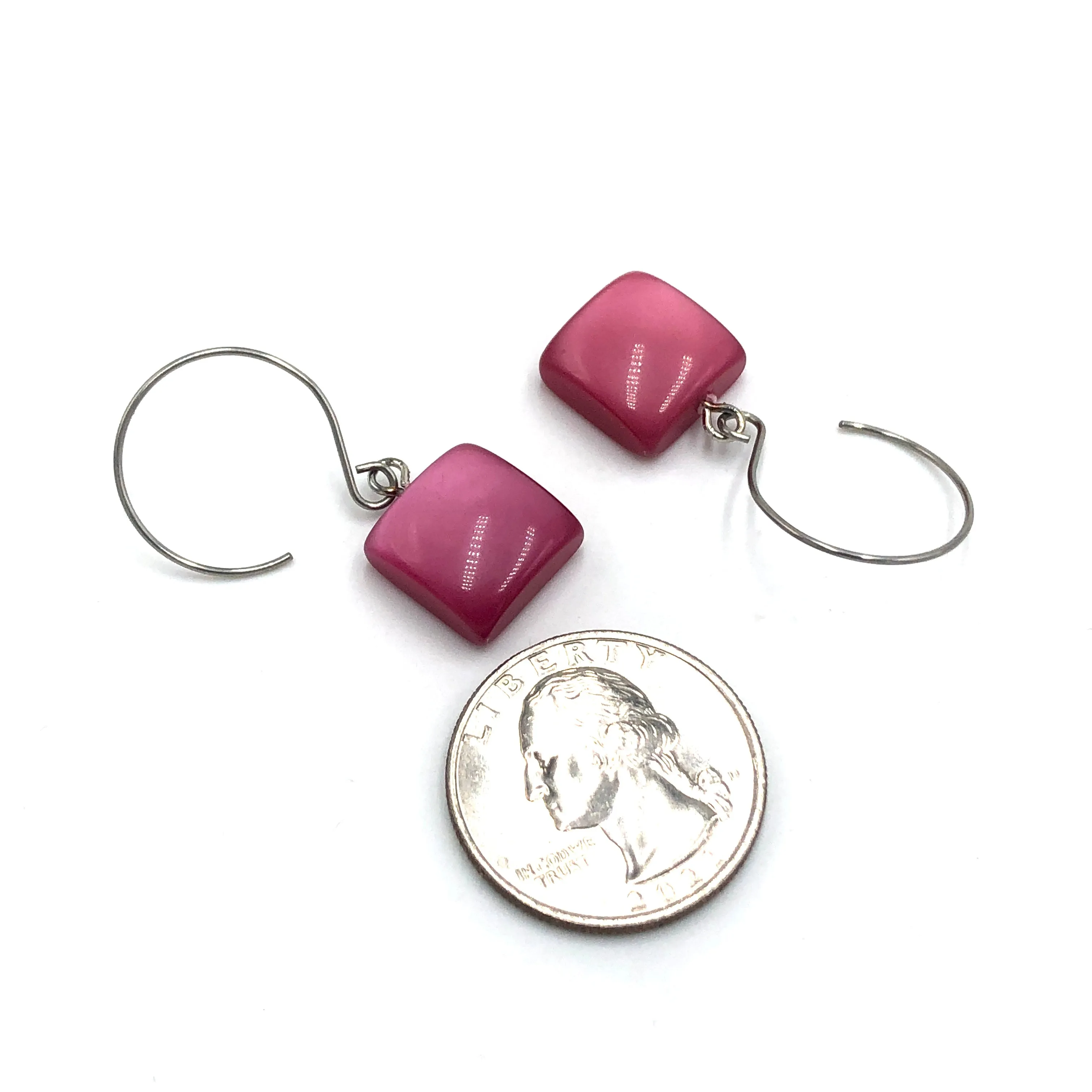 Deep Cranberry Mini Square Drop Earrings