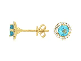 Diamond Halo Blue Topaz Post Earrings