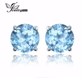 Earrings JewelryPalace Round 2ct Natural Sky Blue Topaz Birthstone Solid 925 Sterling Silver