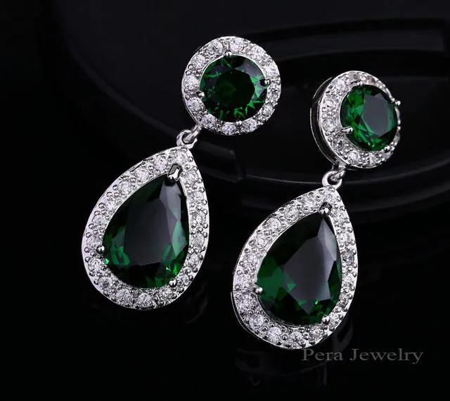 Elegant Big Water Drop Design White Gold Color Round Royal Blue Cubic Zirconia Stone Fashion Women Earrings Jewelry