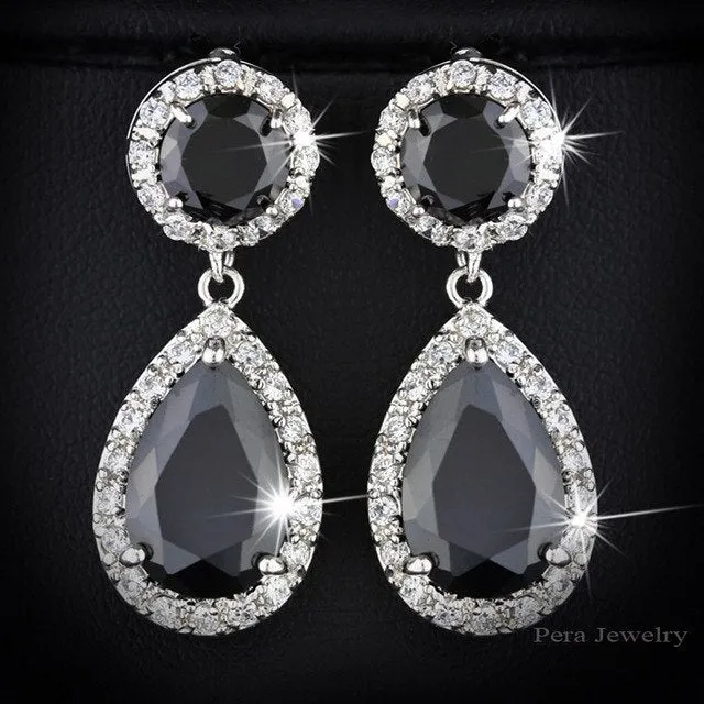 Elegant Big Water Drop Design White Gold Color Round Royal Blue Cubic Zirconia Stone Fashion Women Earrings Jewelry