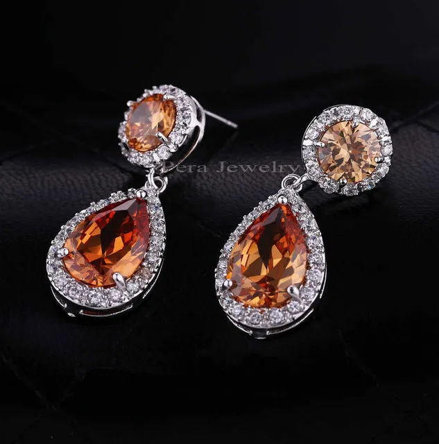 Elegant Big Water Drop Design White Gold Color Round Royal Blue Cubic Zirconia Stone Fashion Women Earrings Jewelry