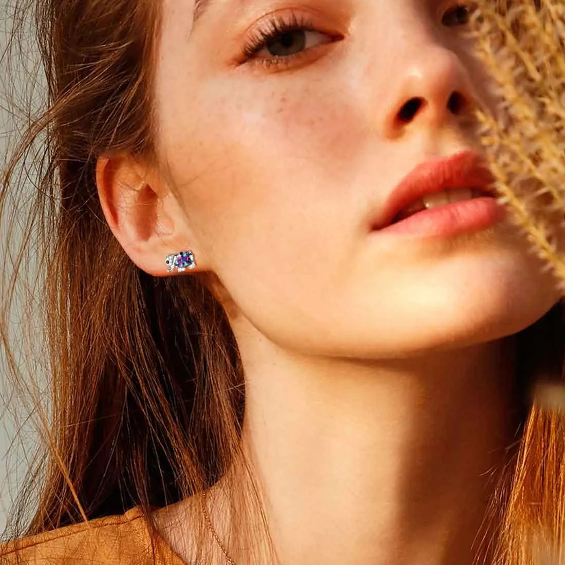 Elephant Rainbow Mystic Topaz Earrings Stud Women Girls Jewelry Birthday Gift