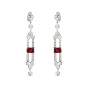Emerald-cut Ruby and Diamond Lace Drop Earrings