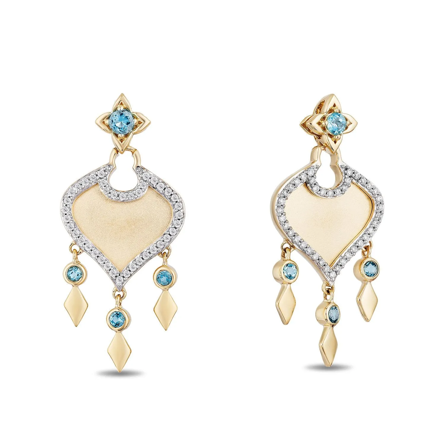 Enchanted Disney Fine Jewelry 10K Yellow Gold 1/5 Cttw Diamond and Swiss Blue Topaz Jasmine Earrings