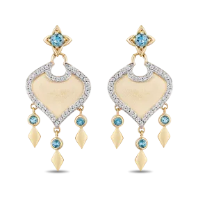 Enchanted Disney Fine Jewelry 10K Yellow Gold 1/5 Cttw Diamond and Swiss Blue Topaz Jasmine Earrings