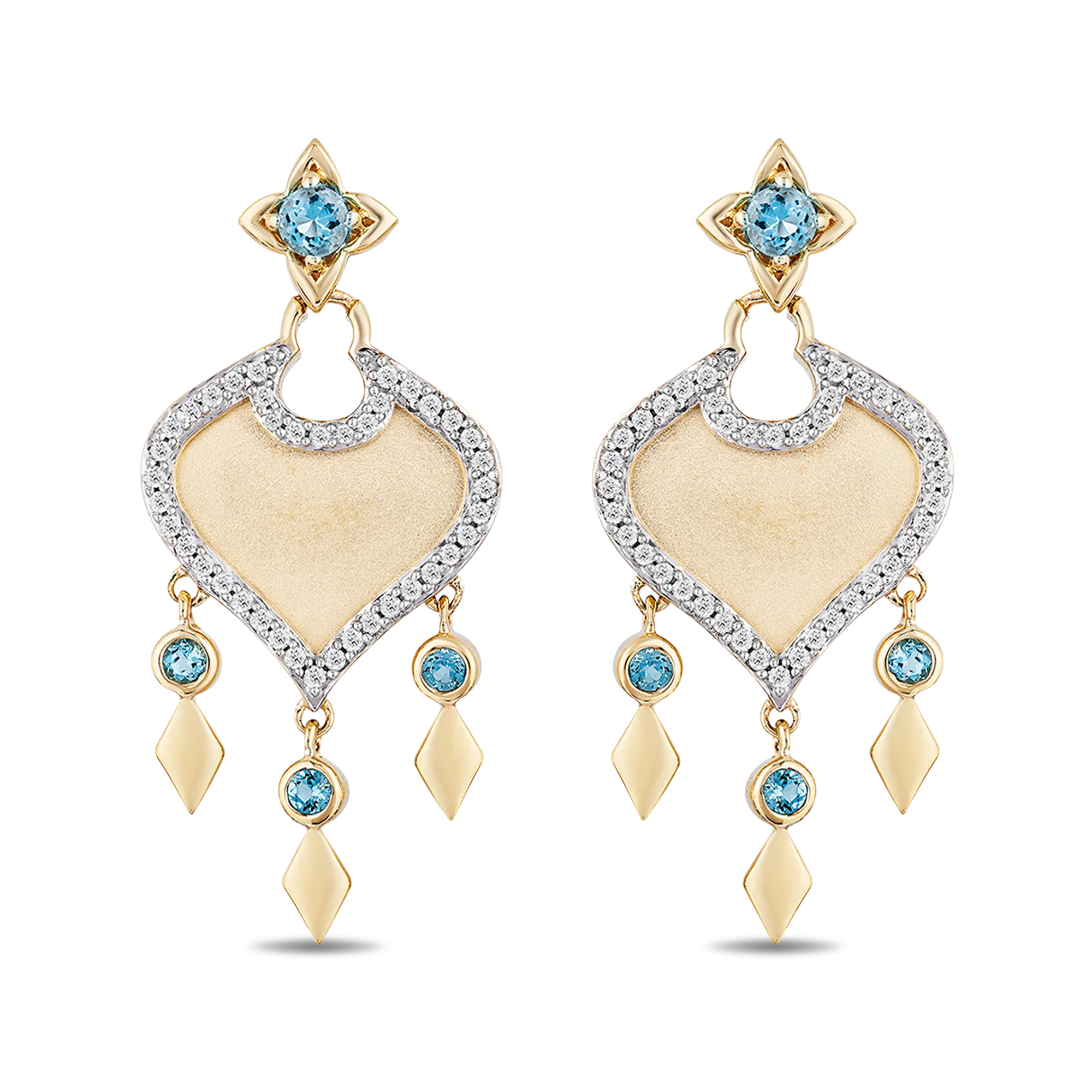 Enchanted Disney Fine Jewelry 10K Yellow Gold 1/5 Cttw Diamond and Swiss Blue Topaz Jasmine Earrings