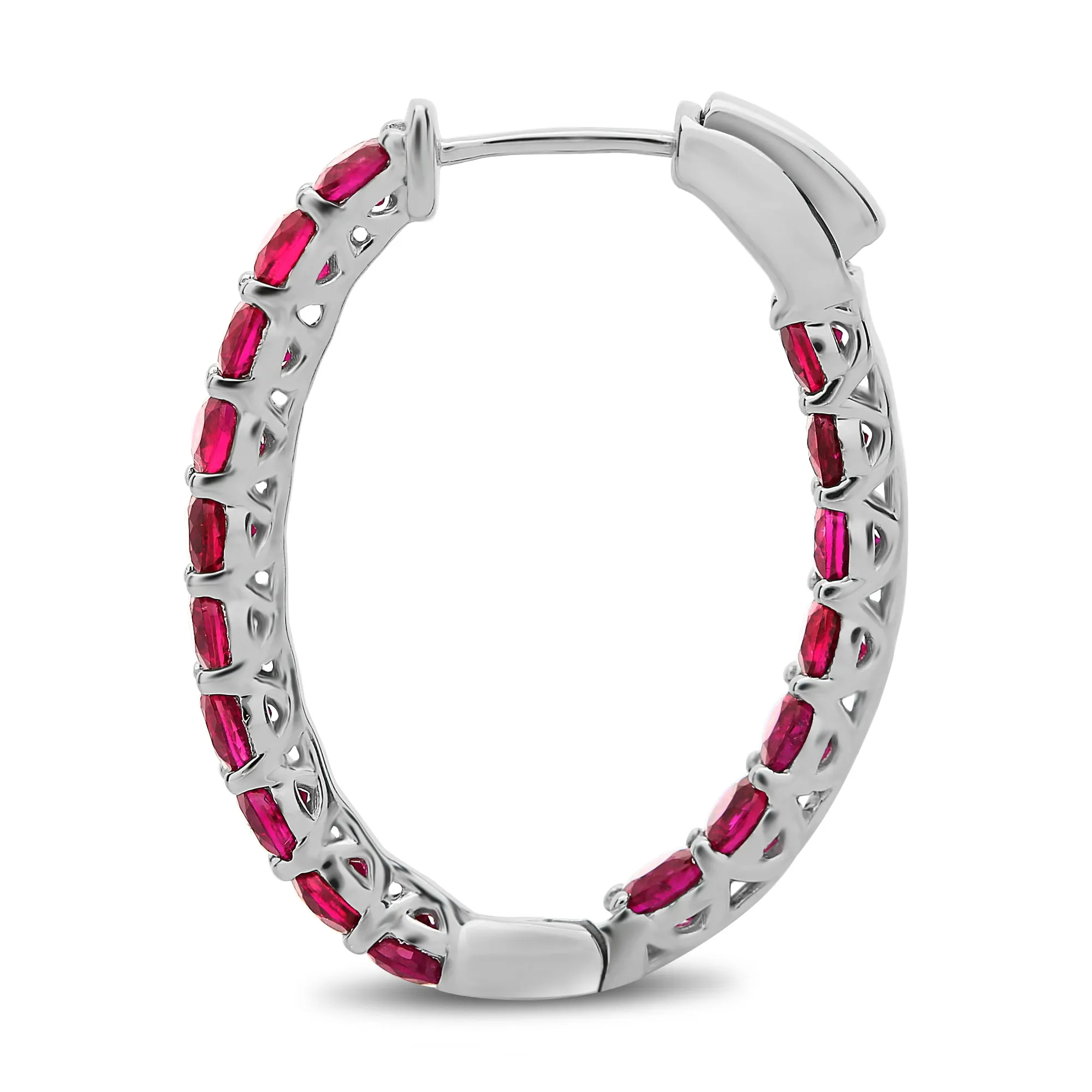ESTATE 2.80CT AAA RUBY 14K WHITE GOLD 3D CLASSIC LUCIDA INSIDE OUT HOOP EARRINGS