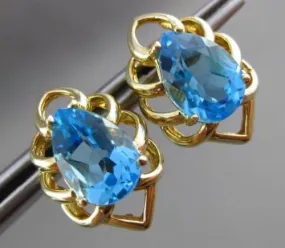 ESTATE LARGE 4.0CT AAA BLUE TOPAZ 14KT YELLOW GOLD STUD FLOWER EARRINGS #23834