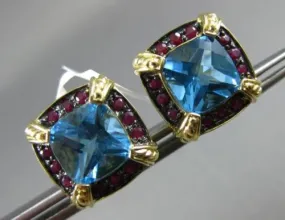 ESTATE LARGE 6.36CT BLUE TOPAZ & RUBY 14KT YELLOW GOLD FILIGREE CLIP ON EARRINGS