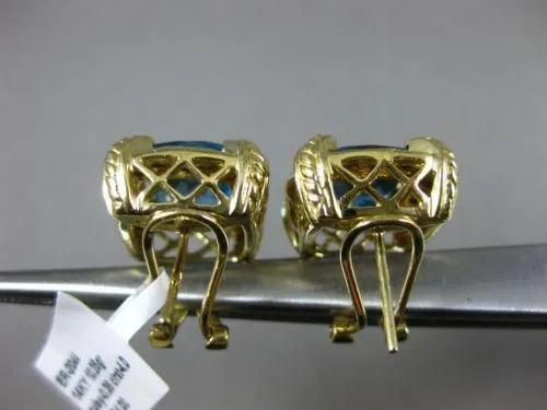 ESTATE LARGE 6.36CT BLUE TOPAZ & RUBY 14KT YELLOW GOLD FILIGREE CLIP ON EARRINGS