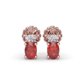 Fana Oval Ruby and Diamond Stud Earrings