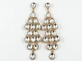Fancy Elegant Long Chandelier Style Gold Tone Fashion Earrings