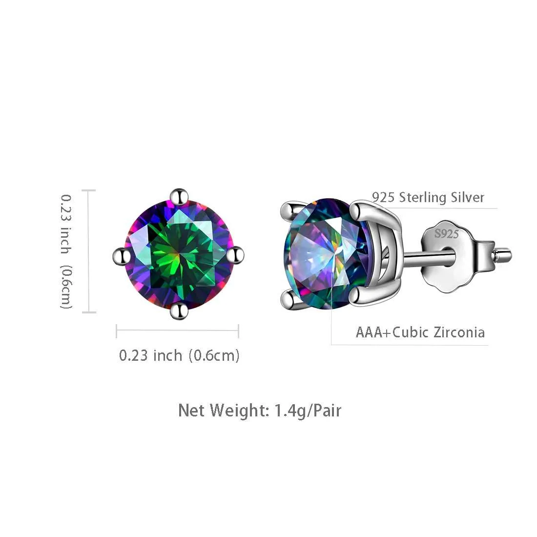 Fire Mystic Topaz Stud Earrings Women Jewelry Sterling Silver