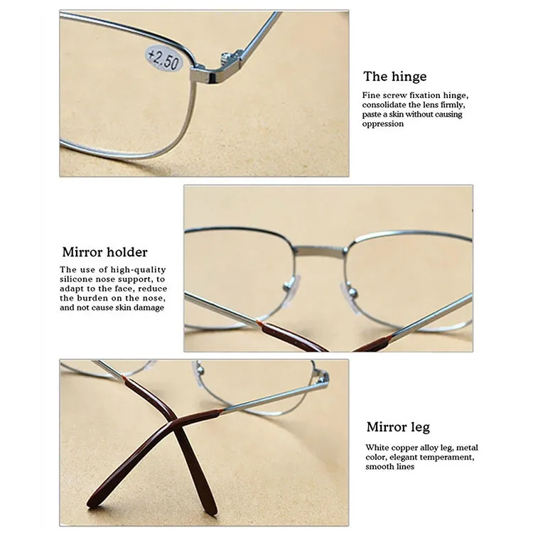 Full Metal Frame Resin Lenses Presbyopic Glasses Reading Glasses  1.00D(Gold)