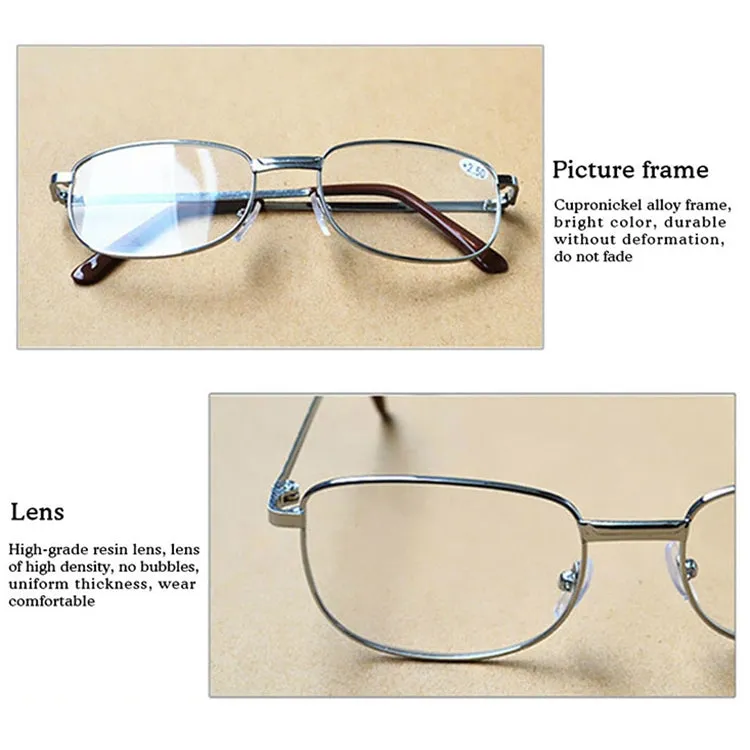 Full Metal Frame Resin Lenses Presbyopic Glasses Reading Glasses  1.00D(Gold)
