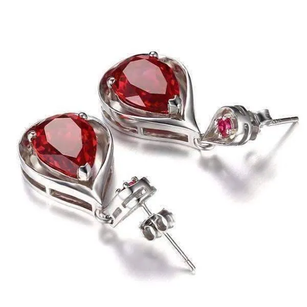 Gala 7.6CTW Pear Drop Simulated Pigeon Blood Ruby IOBI Precious Gems 925 Sterling Silver Earrings