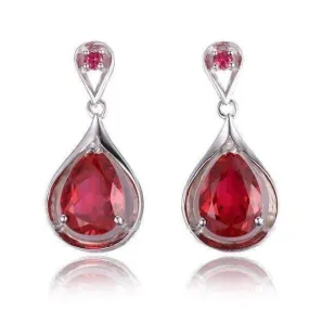 Gala 7.6CTW Pear Drop Simulated Pigeon Blood Ruby IOBI Precious Gems 925 Sterling Silver Earrings