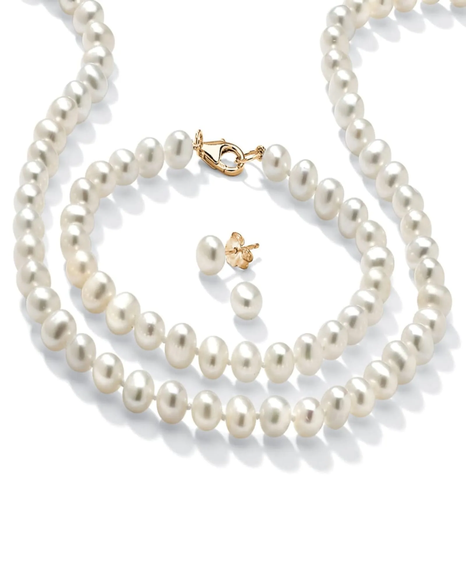 Genuine Cultured Freshwater Pearl 3-Piece Set 14k Gold-plated Sterling Silver | White