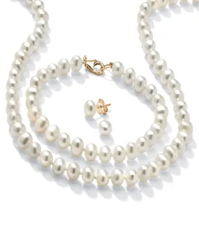 Genuine Cultured Freshwater Pearl 3-Piece Set 14k Gold-plated Sterling Silver | White