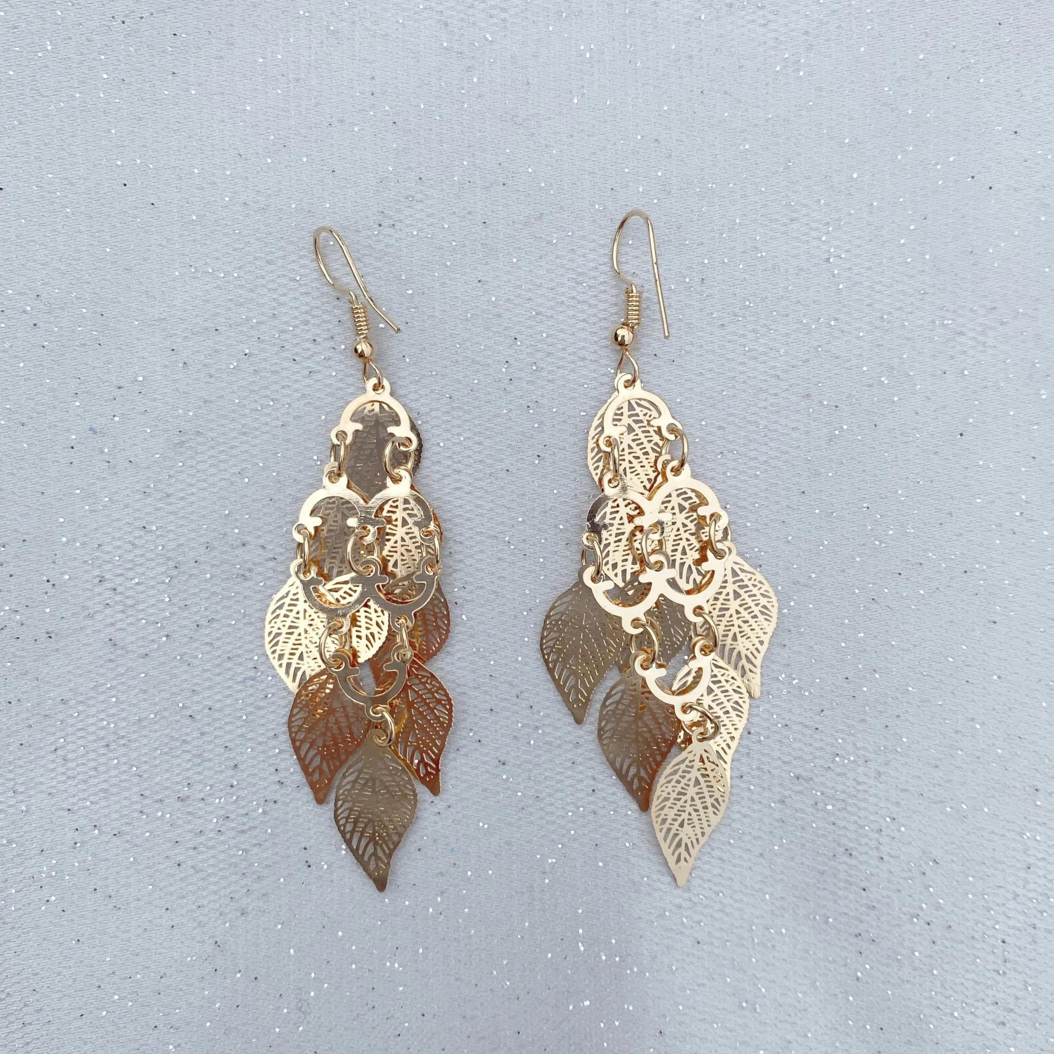 Gold Dangly Earrings Boho Earrings Leaf