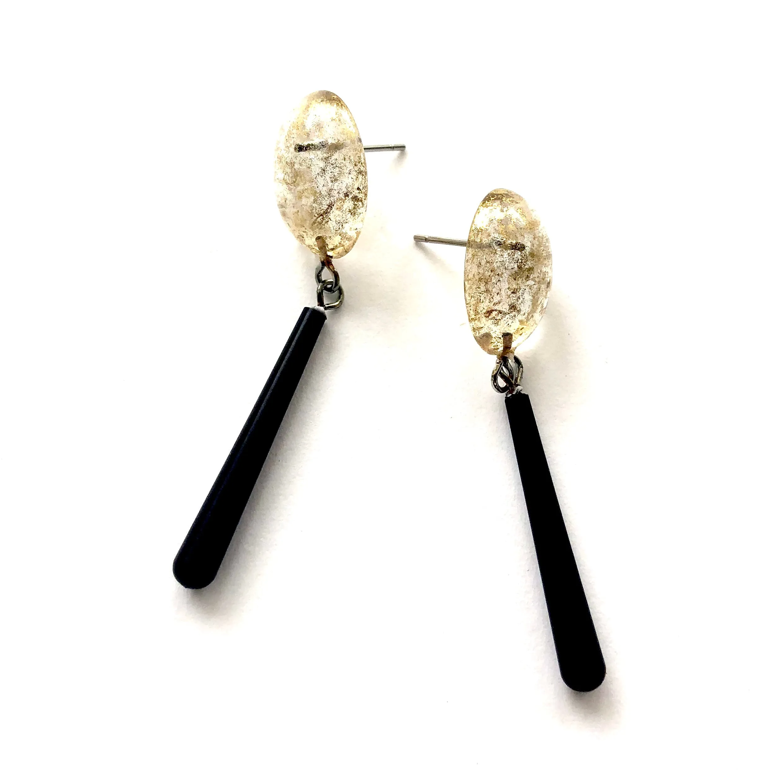 Gold Mercury & Skinny Black Teardrop Earrings