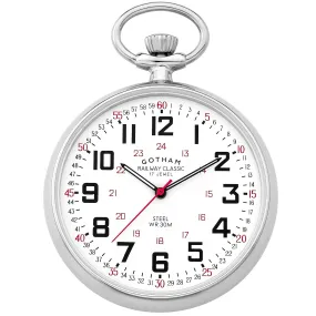Gotham Men's Stainless Steel Mechanical Hand Wind Railroad Pocket Watch # GWC14100S