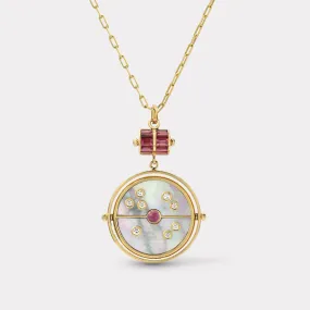 Grandfather Compass Pendant with White Mother of Pearl and Pink Spinel