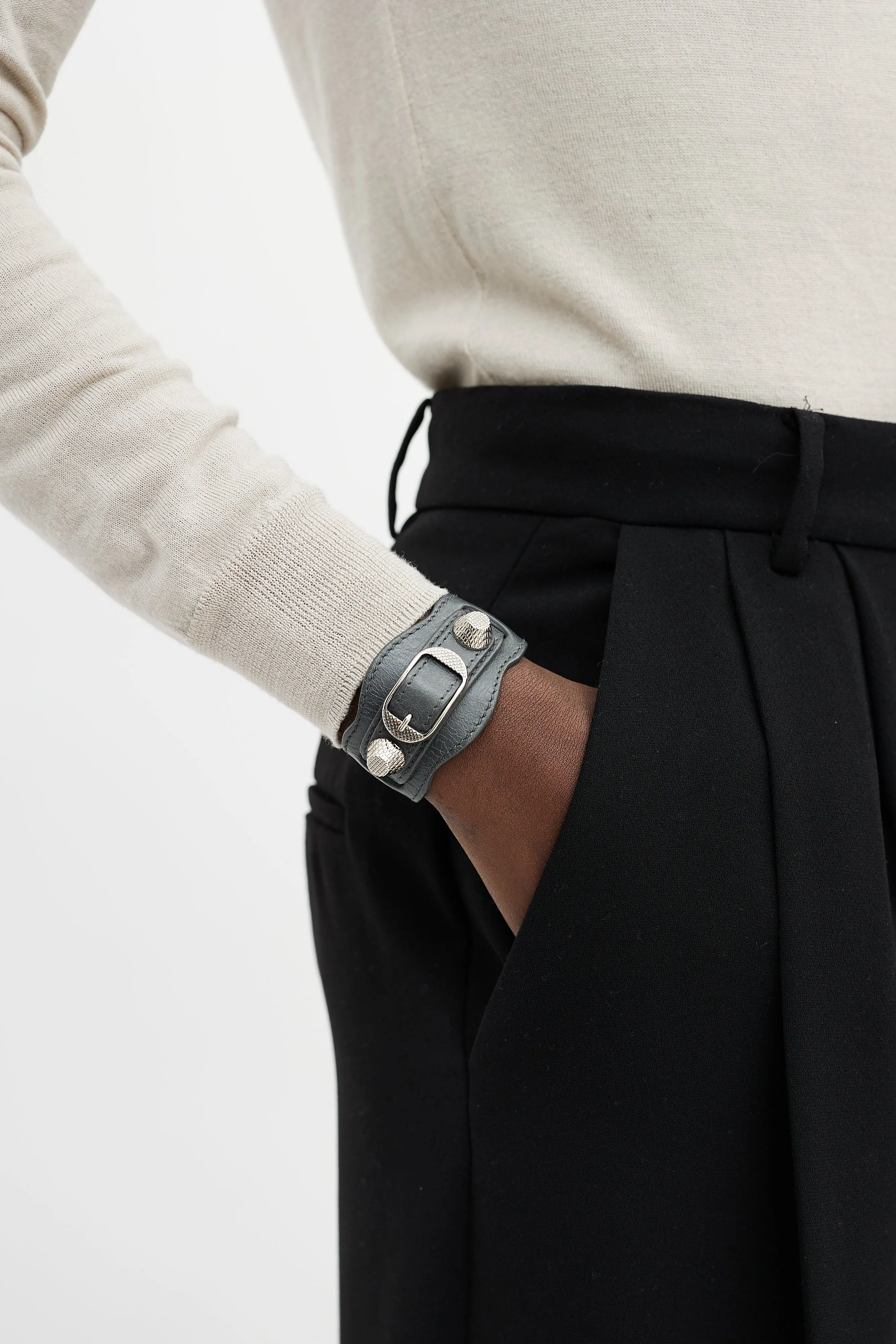 Grey Leather City Bracelet