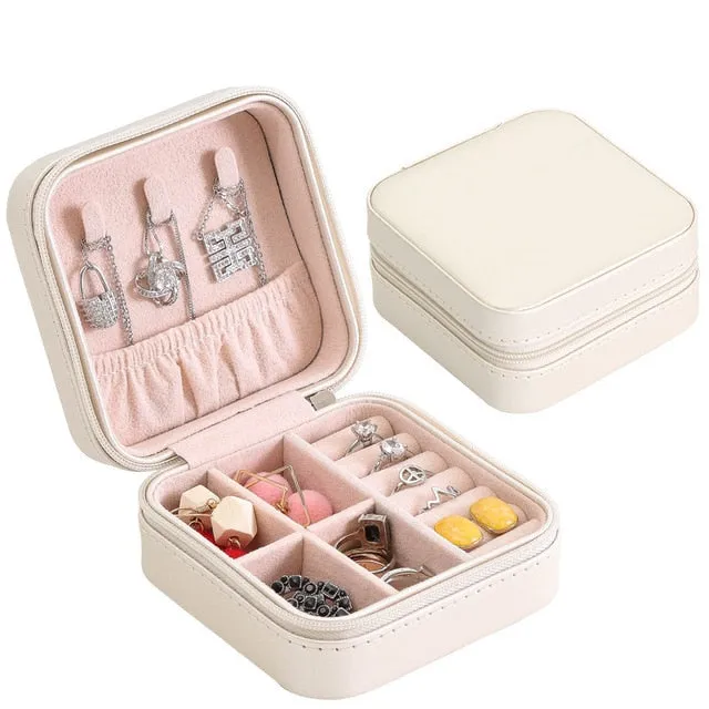 Guanya Newest Mini Stud Earrings Rings Jewelry Box Useful Makeup Organizer With Zipper Travel Portable Display Case Women's Gift