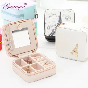 Guanya Newest Mini Stud Earrings Rings Jewelry Box Useful Makeup Organizer With Zipper Travel Portable Display Case Women's Gift