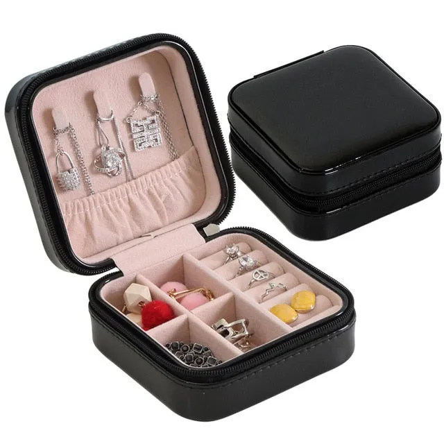 Guanya Newest Mini Stud Earrings Rings Jewelry Box Useful Makeup Organizer With Zipper Travel Portable Display Case Women's Gift