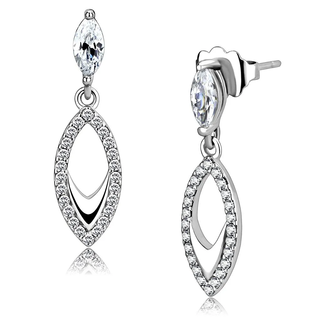 High polished (no plating) Stainless Steel Earrings with AAA Grade CZ in Clear for Women Clear Stone Color Style DA189