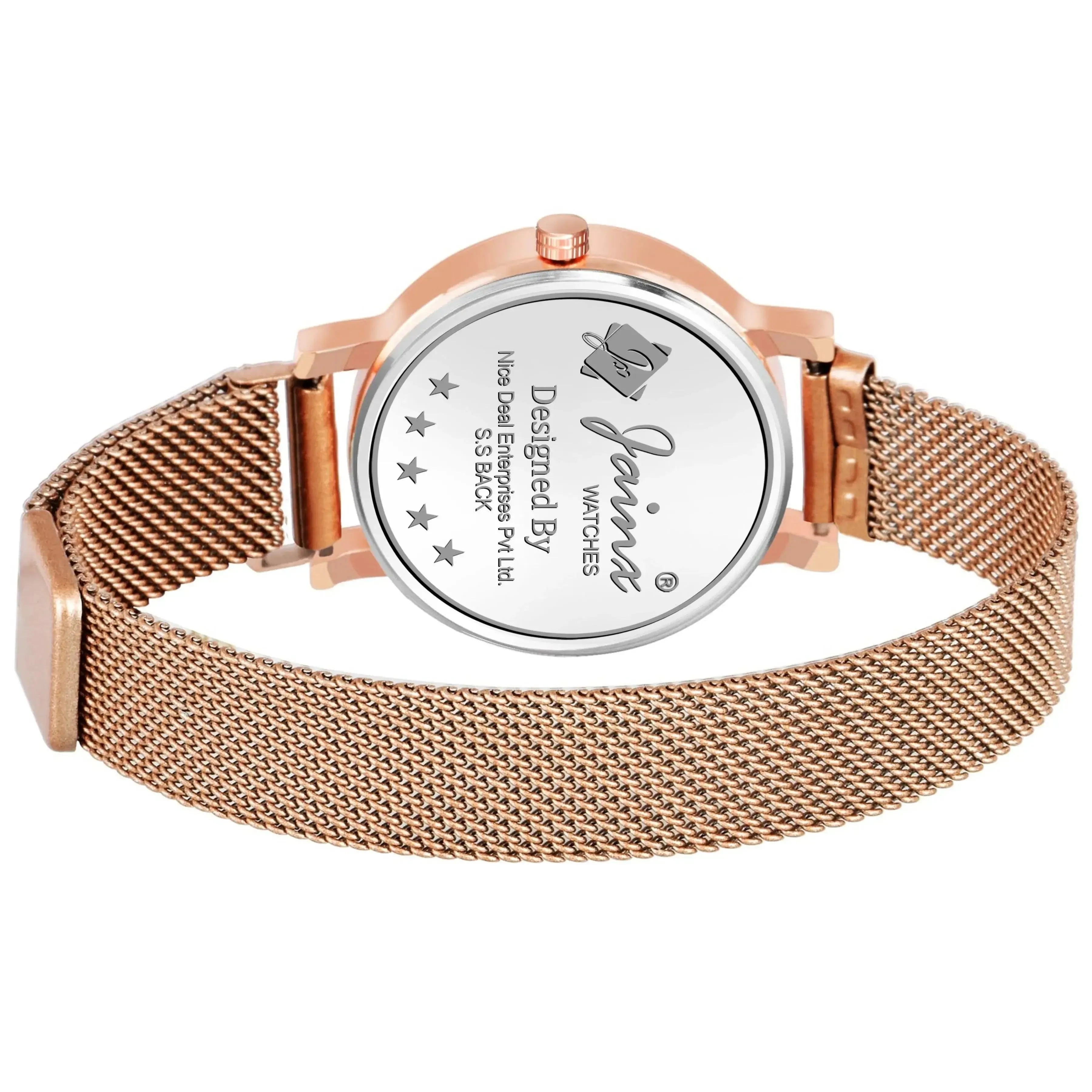 Jainx Black Dial Rose Gold Mesh Chain Analog Wrist Watch for Women - JW8554