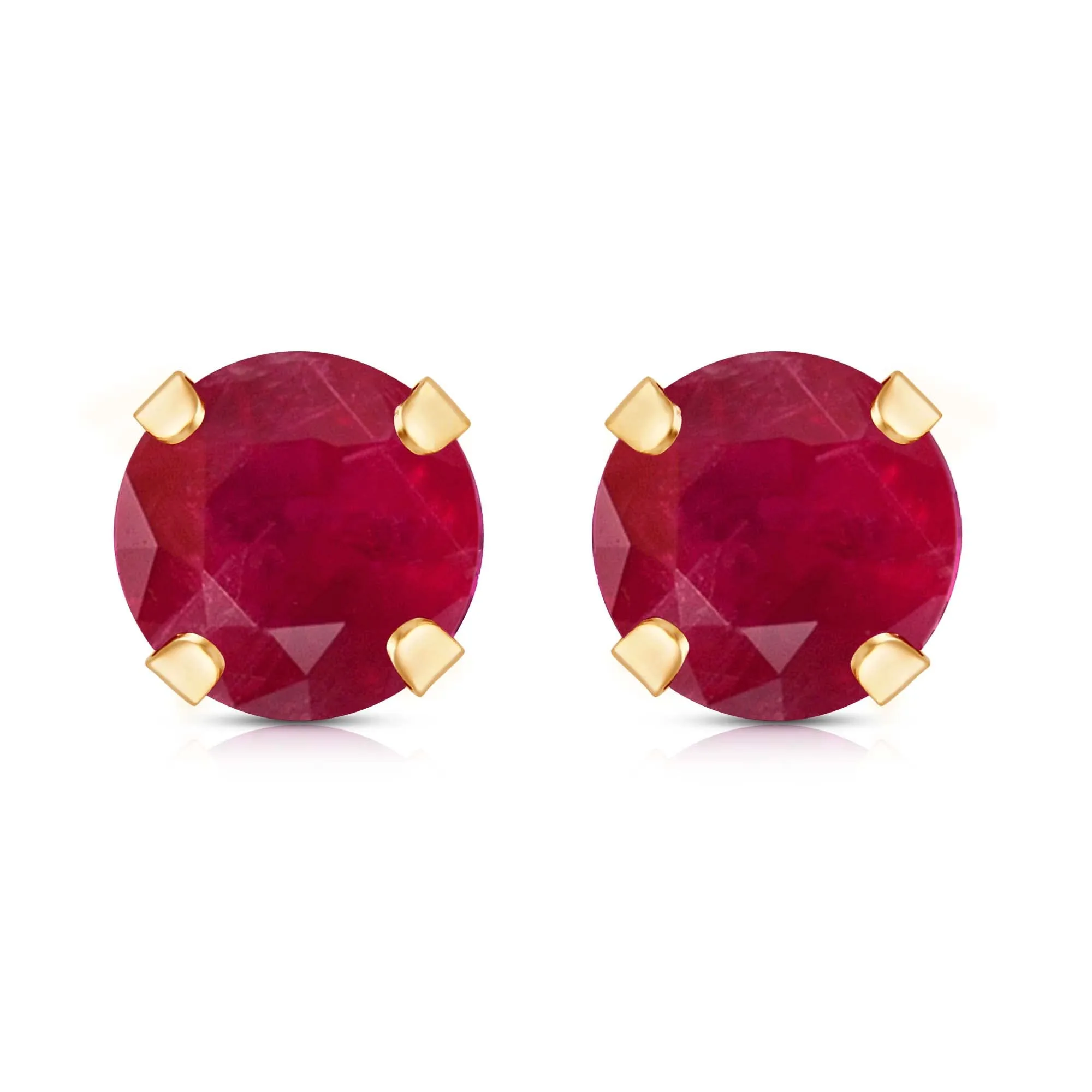 Jewelili 10K Yellow Gold with Round Shape Created Ruby Stud Earrings