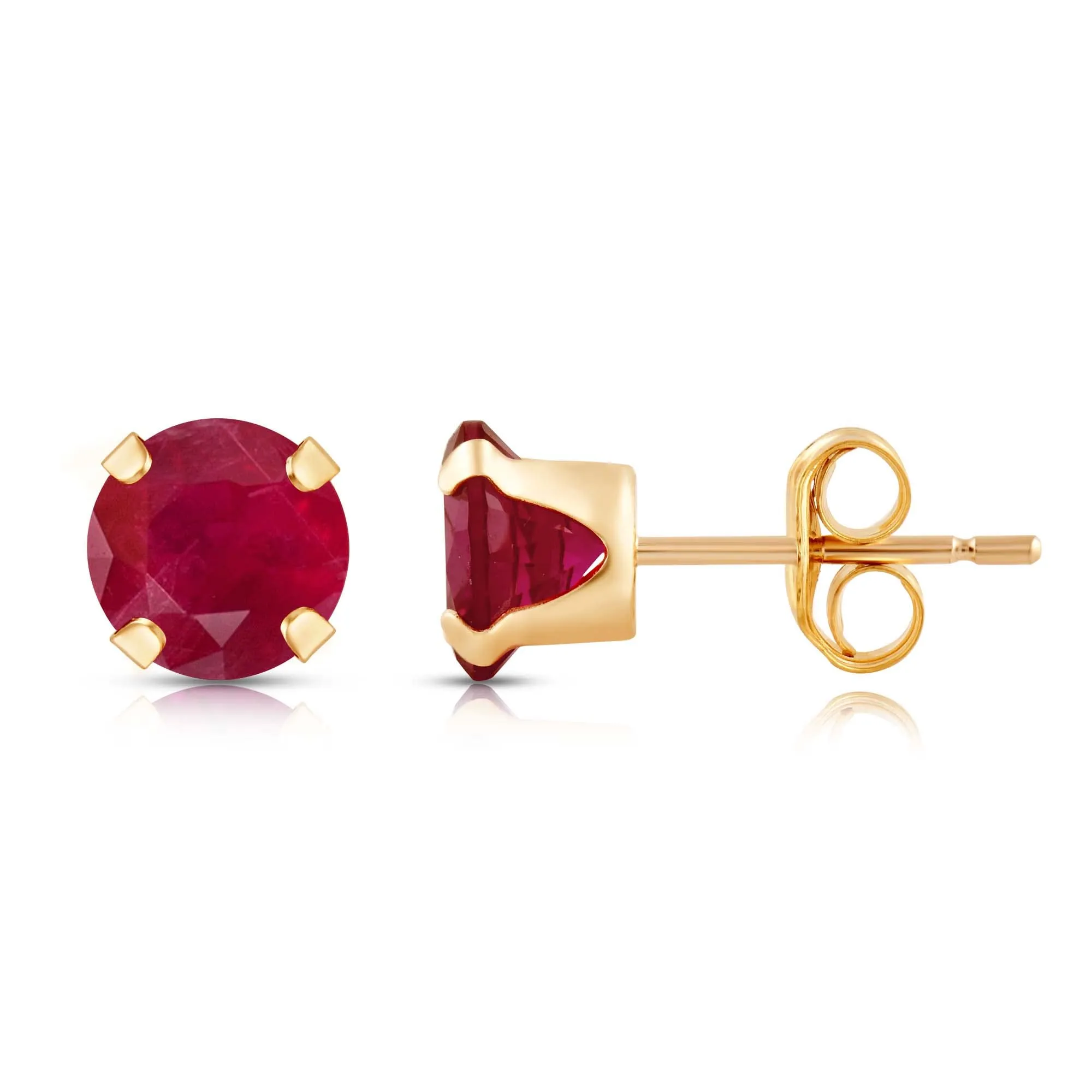 Jewelili 10K Yellow Gold with Round Shape Created Ruby Stud Earrings