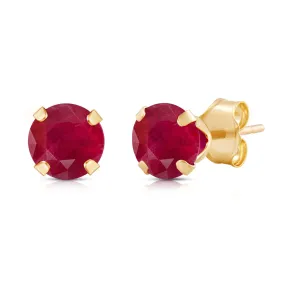 Jewelili 10K Yellow Gold with Round Shape Created Ruby Stud Earrings