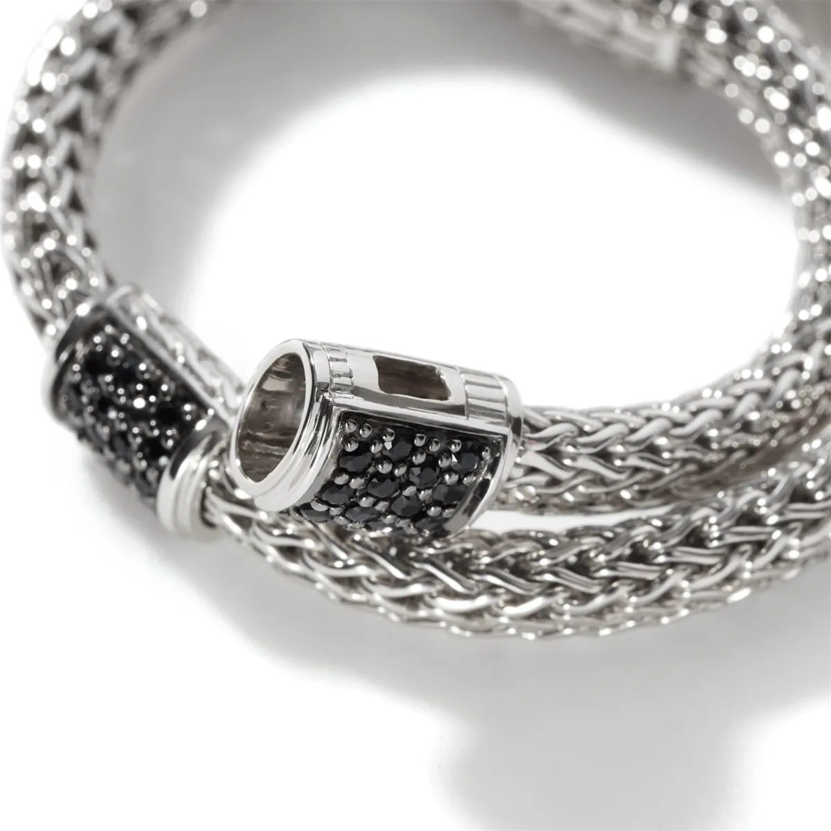 John Hardy Classic Chain Sterling Silver Lava Four Station Chain Bracelet with Black Sapphire