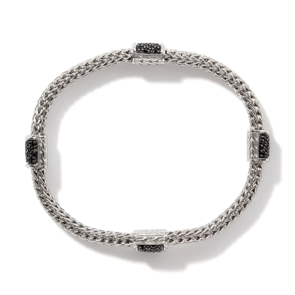 John Hardy Classic Chain Sterling Silver Lava Four Station Chain Bracelet with Black Sapphire