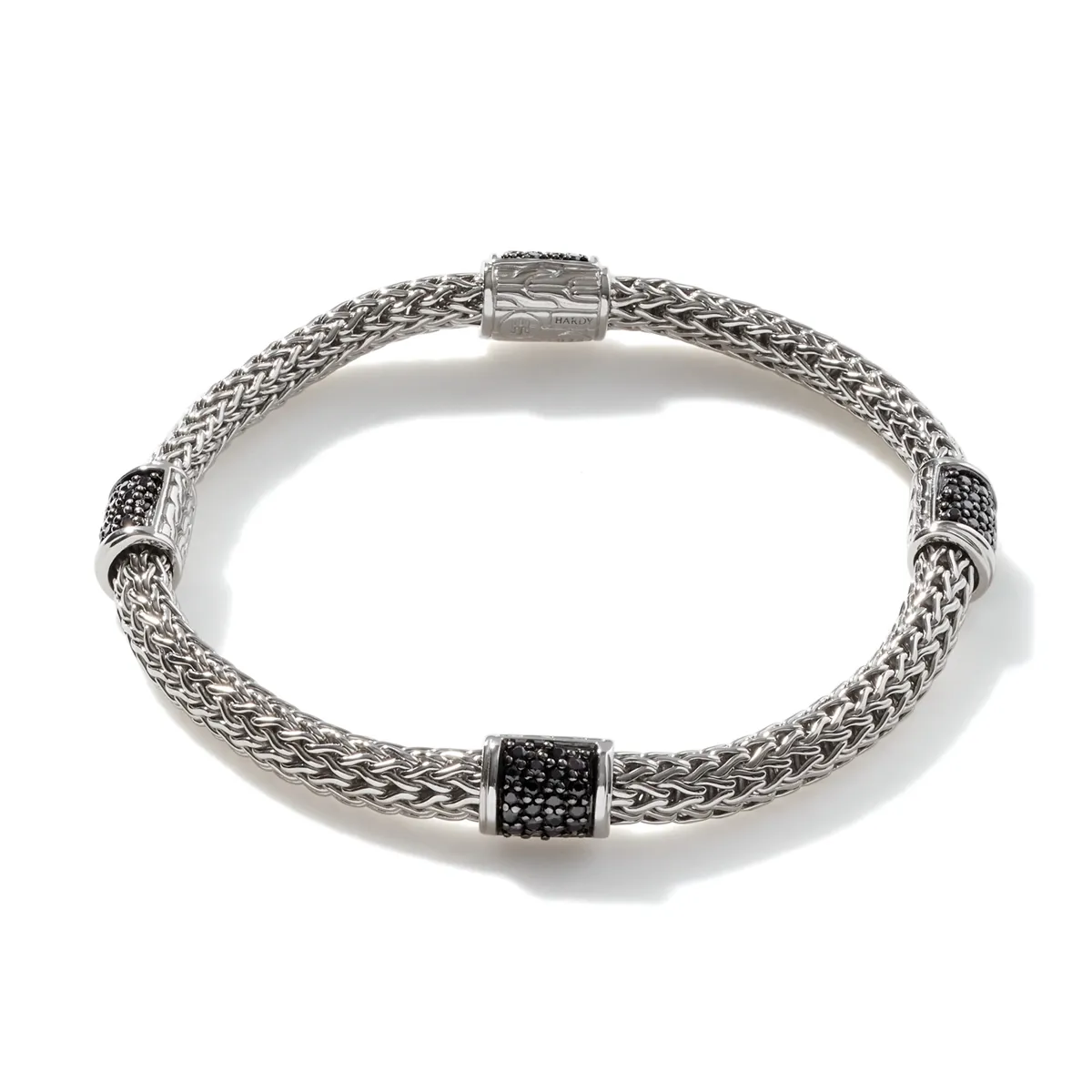 John Hardy Classic Chain Sterling Silver Lava Four Station Chain Bracelet with Black Sapphire