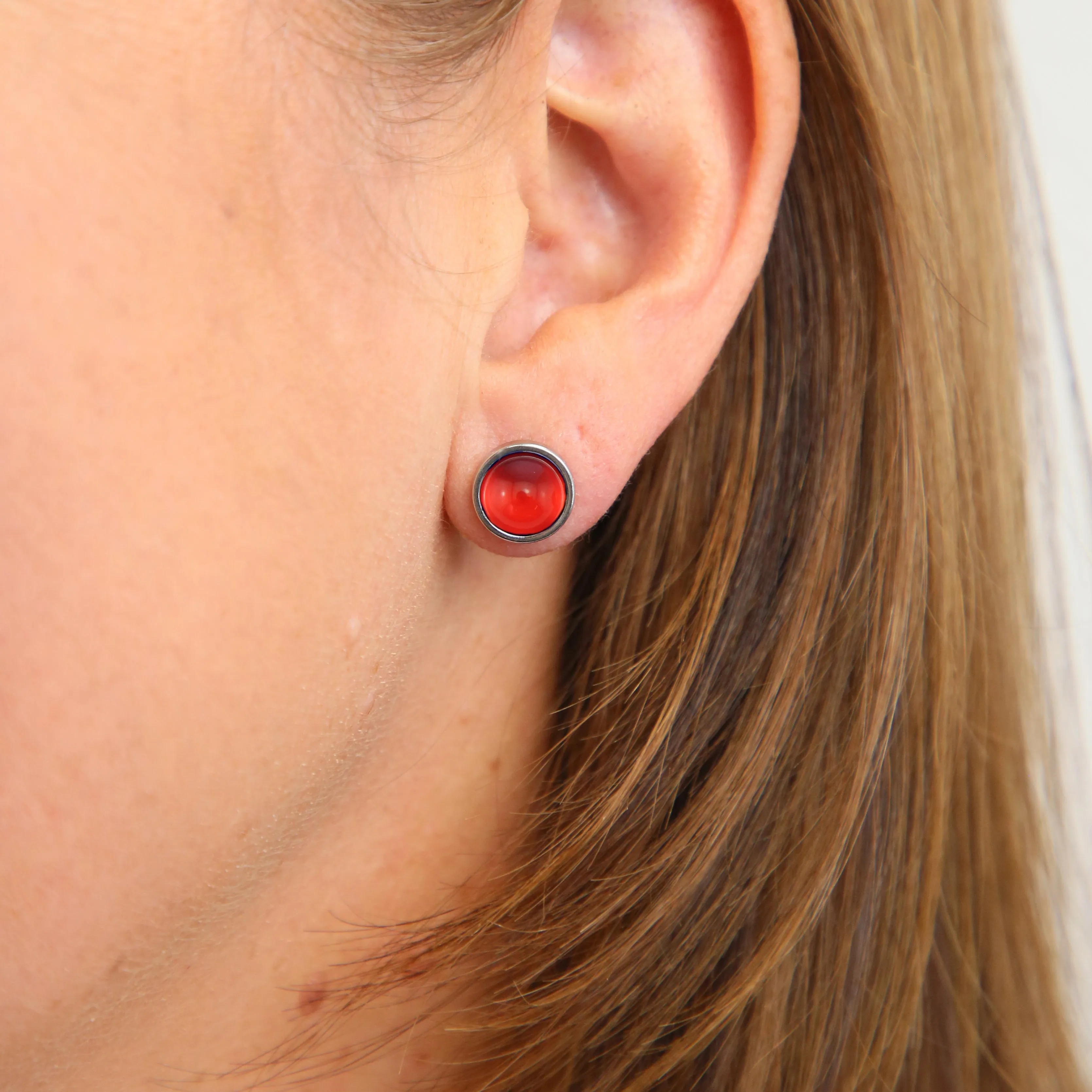 Joy To The World - Silver Stainless Steel 8mm Circle Studs - Ruby Red (11832)