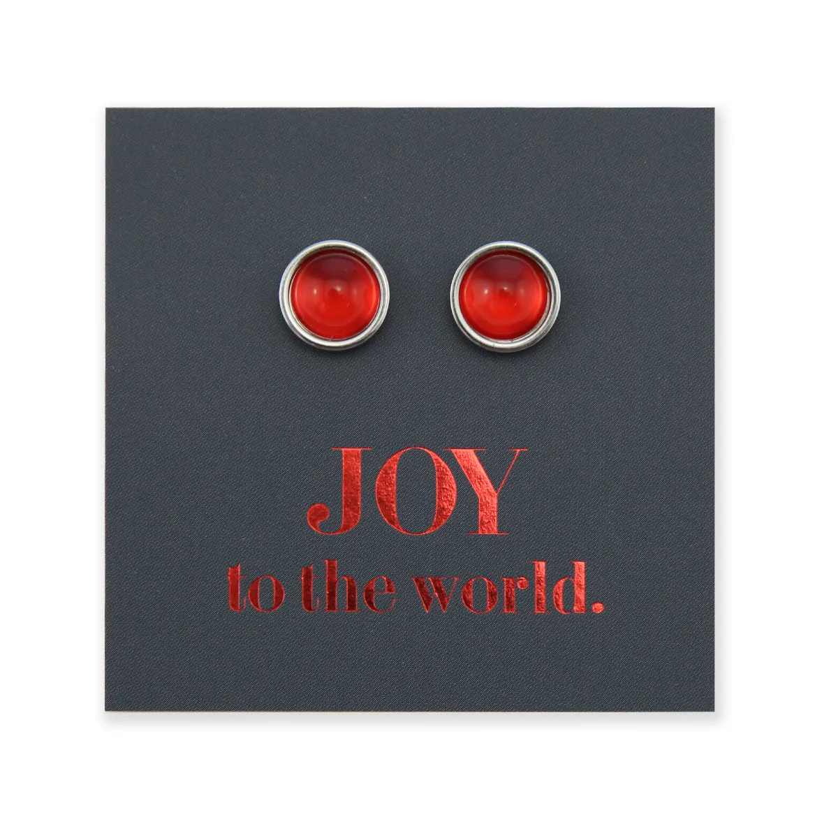 Joy To The World - Silver Stainless Steel 8mm Circle Studs - Ruby Red (11832)