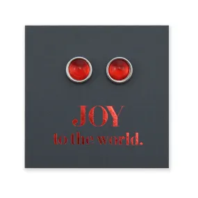 Joy To The World - Silver Stainless Steel 8mm Circle Studs - Ruby Red (11832)