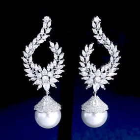 Keanna - Pearl and Cubic Zirconia Bridal Earrings