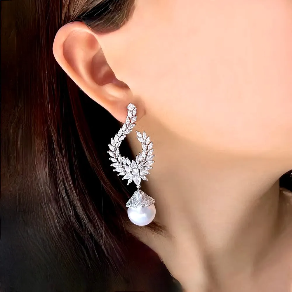 Keanna - Pearl and Cubic Zirconia Bridal Earrings