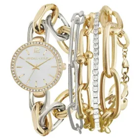 Kendall   Kylie Dainty Silver/Gold Chain Link Metal Analog Watch and Layered Bracelet Set