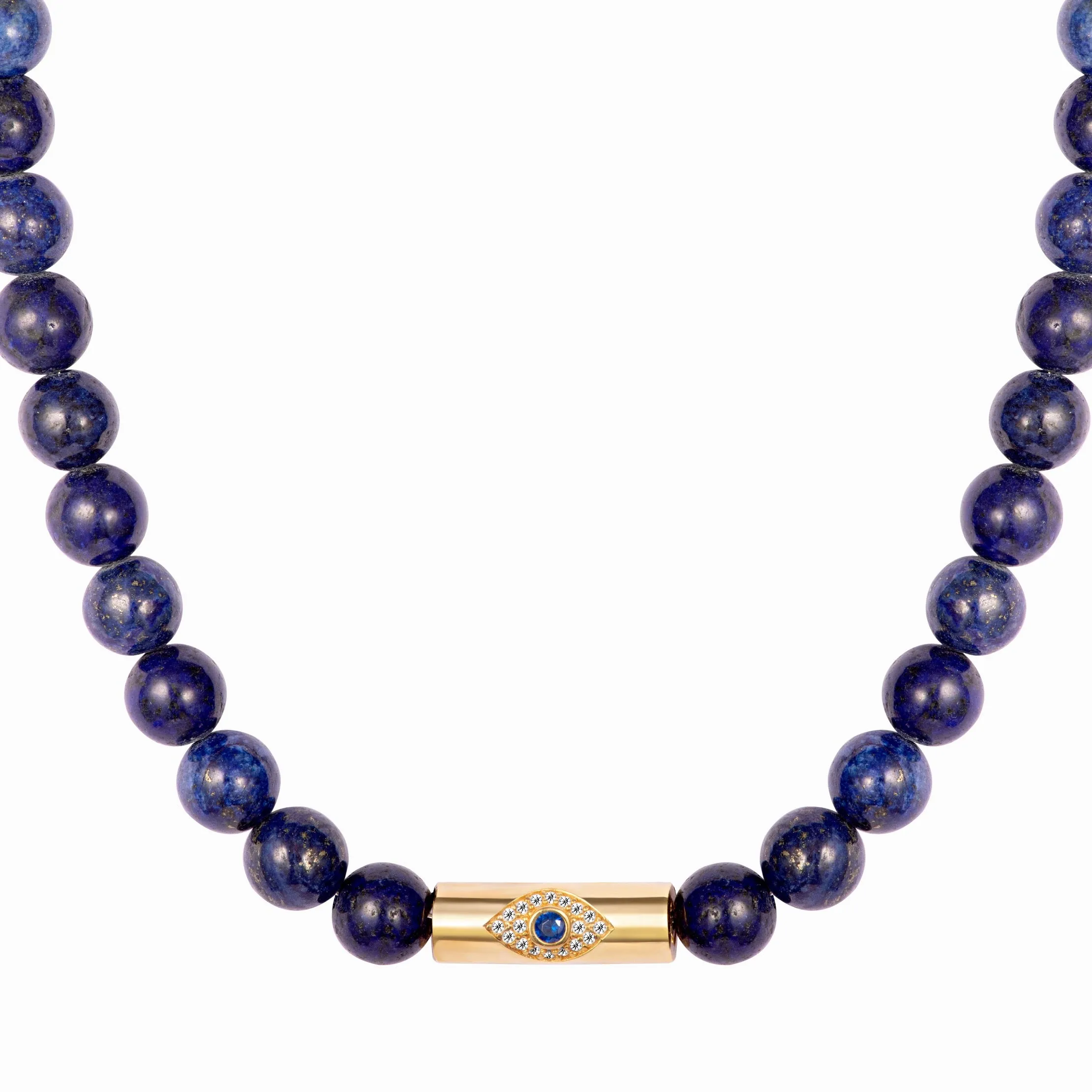 Lapis beaded gold rod eye necklace